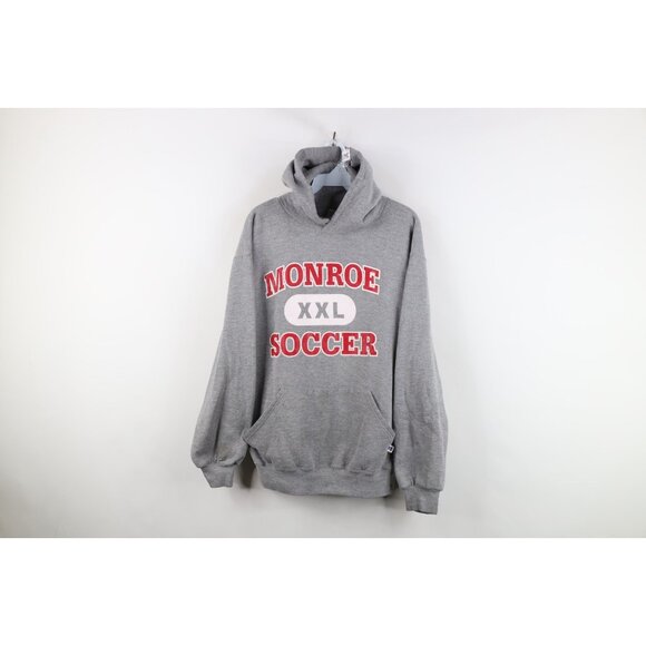 Vtg 90s Russell Athletic Mens Large Spell Out Soccer Hoodie Sweatshirt Gray USA - Picture 1 of 16